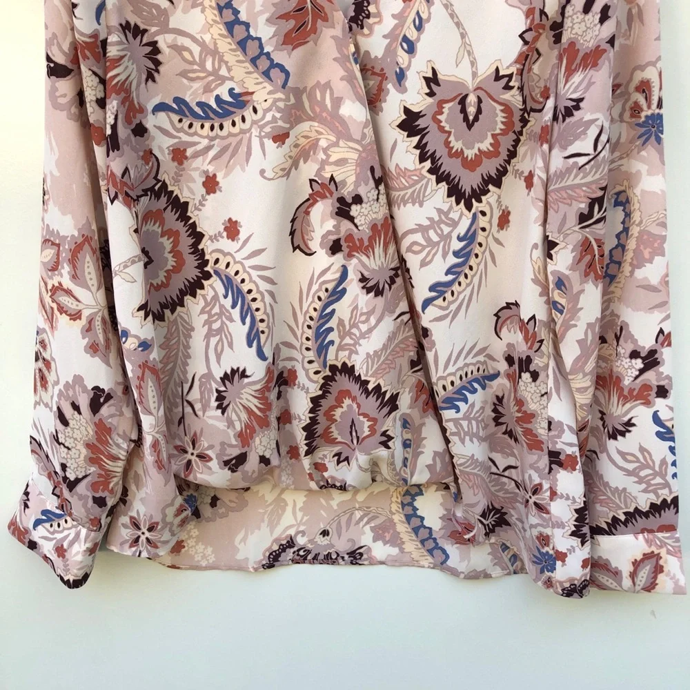 Basque 12 Pink Long Sleeve Lightweight Faux Wrap Blouse Top Workwear Business - Picture 3 of 8